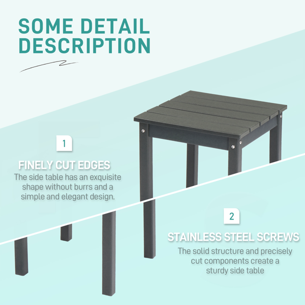 Outdoor Side Table, HDPE Adirondack Table Patio Side Table, Weather Resistant End Table Small Outdoor Table, Dark Grey, Square-10