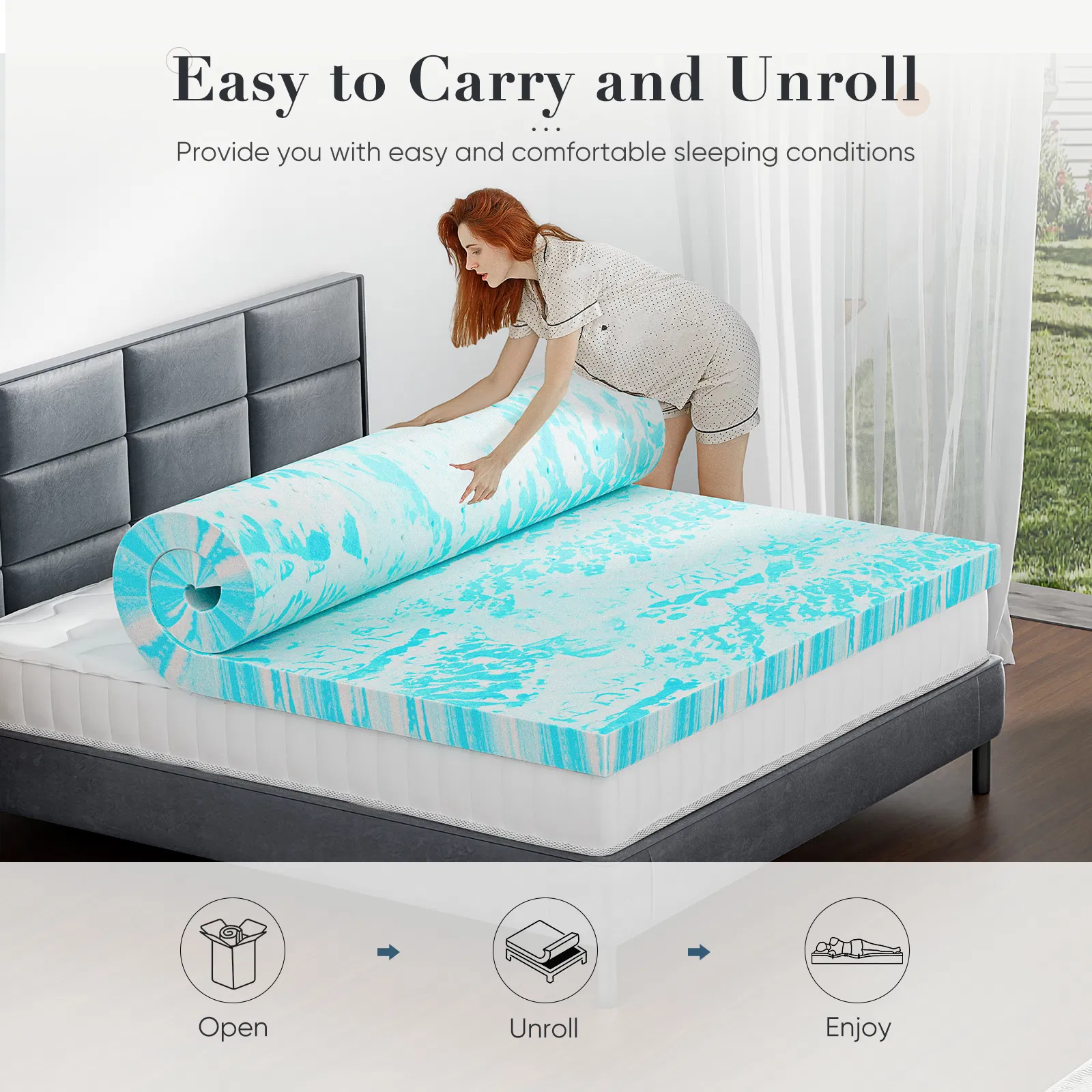 2-3 Inch Gel Memory Foam Mattress Topper Full Size Cooling Mattress Soft and Breathable Bed Topper School Bedroom Furniture image 4