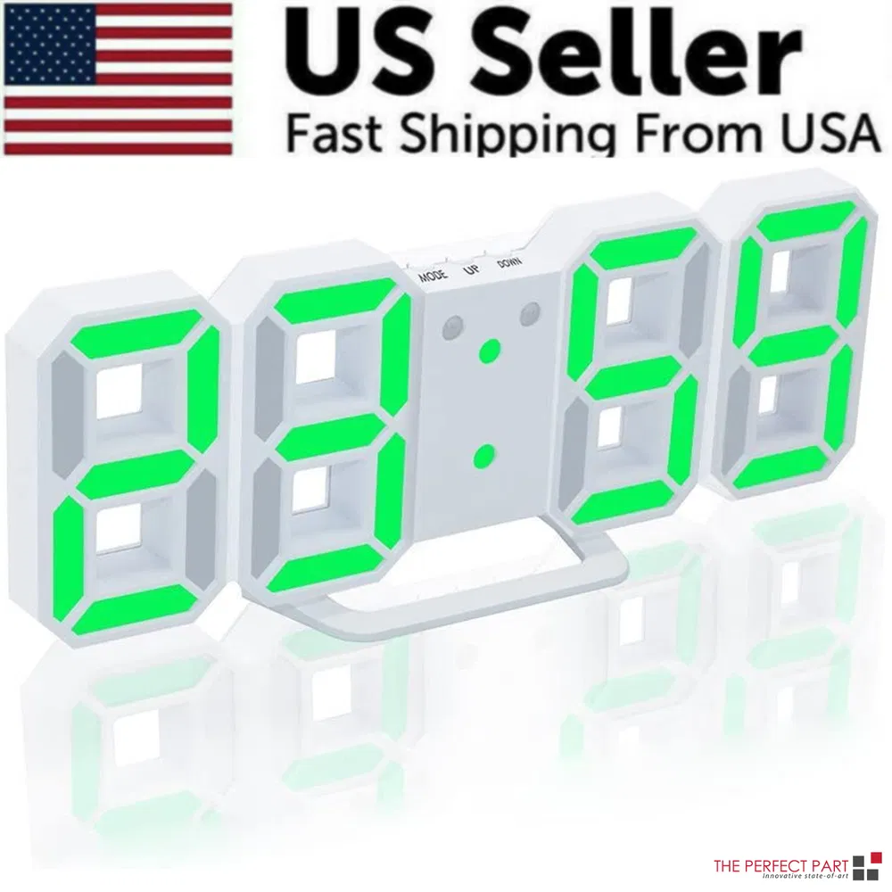 Digital 3D LED Big Wall Desk Alarm Clock Snooze 12/24 Hours Auto Brightness USB image 13