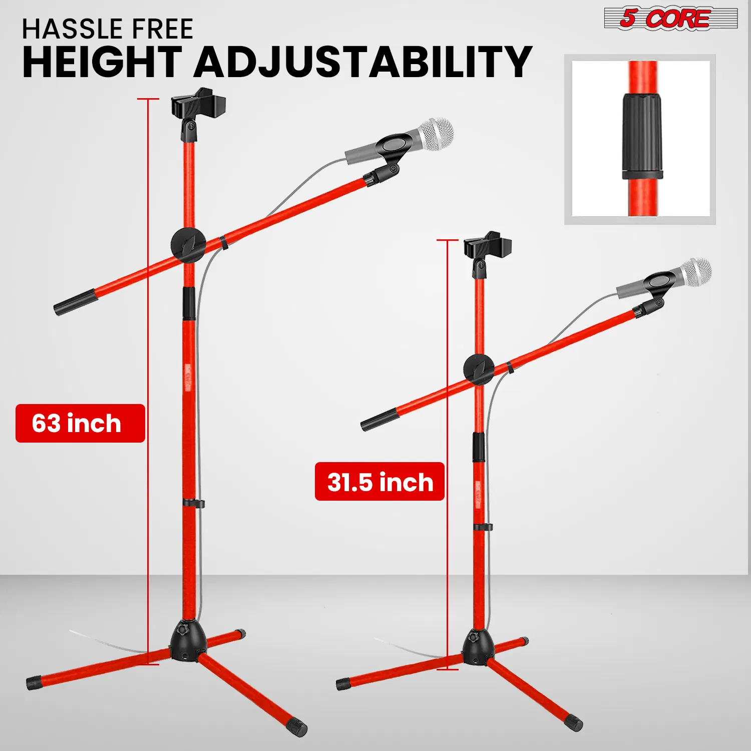 5 Core 2Pcs Mic Stand Floor Height Adjustable Tripod Microphone Stands w Extending Telescoping Boom Arm image 2