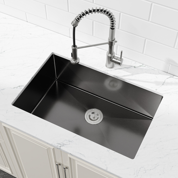 Kitchen Sink, 27″x19″ Single Bowl, Undermount Handmade Sink in Black, with US Standard Drain and Hook[Unable to ship on weekends,usps/fedex]-15