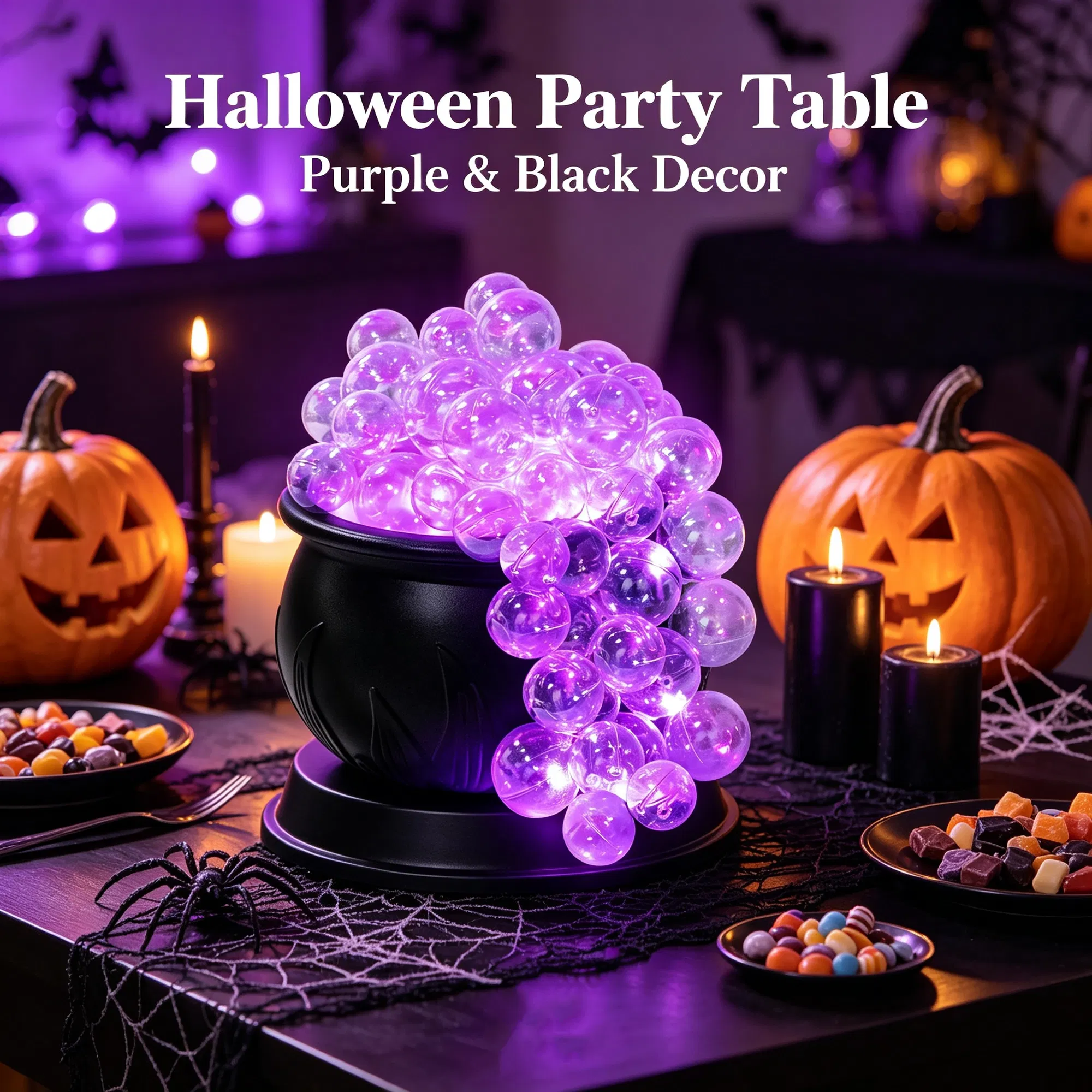 Vintage-Style Witch Themed Halloween Candy Jar, Purple & Black Color Scheme, Desktop Storage Container for Candies, Holiday Tabletop Party Decoration for Home Gathering