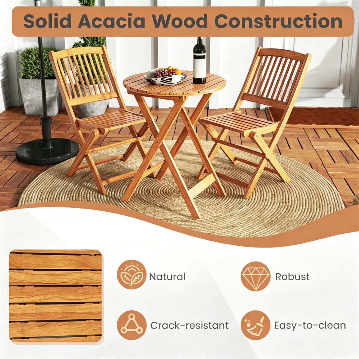 Acacia Wood Patio Bistro Set, picture 2 of 5