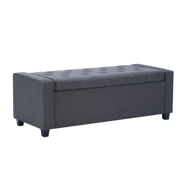 48" Storage Bedroom Bench for End of Bed, Faux Linen Upholstered Storage Ottoman with Arms for Bedroom,Living Room, Entryway, Grey