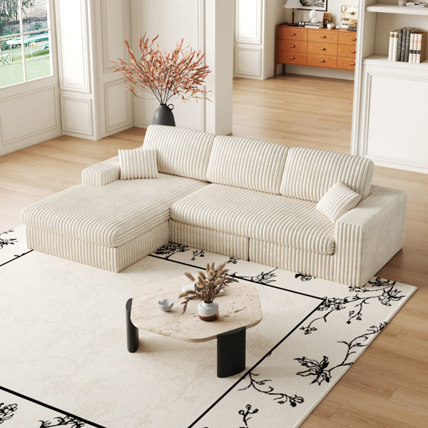114.5'Modern Corduroy Modular foam Sofa, Recliner Seat reversible Sofa, 2in1 Sofa with Recliner and L-Shaped Sofa Combination with Three Cushion Neck Pillow Combination and Two Throw Pillows 2 package-36