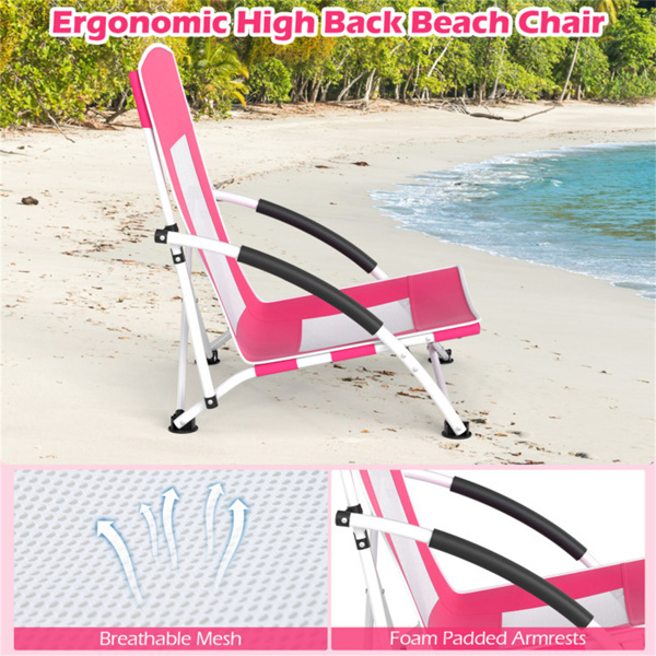 2 Pack Pink Umbrella Chair for Adults with Adjustable Parasol, Portable Backpack Beach Chair-18