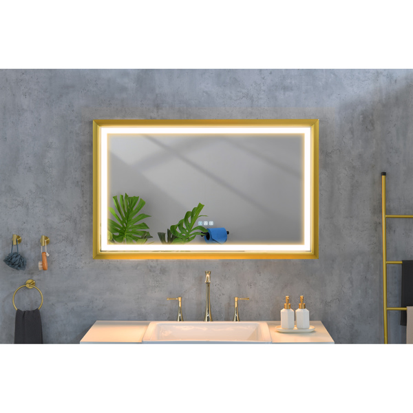 42x24 英寸 LED 前照光浴室镜, 带金属框架, 壁挂式梳妆镜, 带智能触摸按钮, 防雾, 记忆功能, 3 种颜色, 无级调光化妆镜(水平/垂直)-20