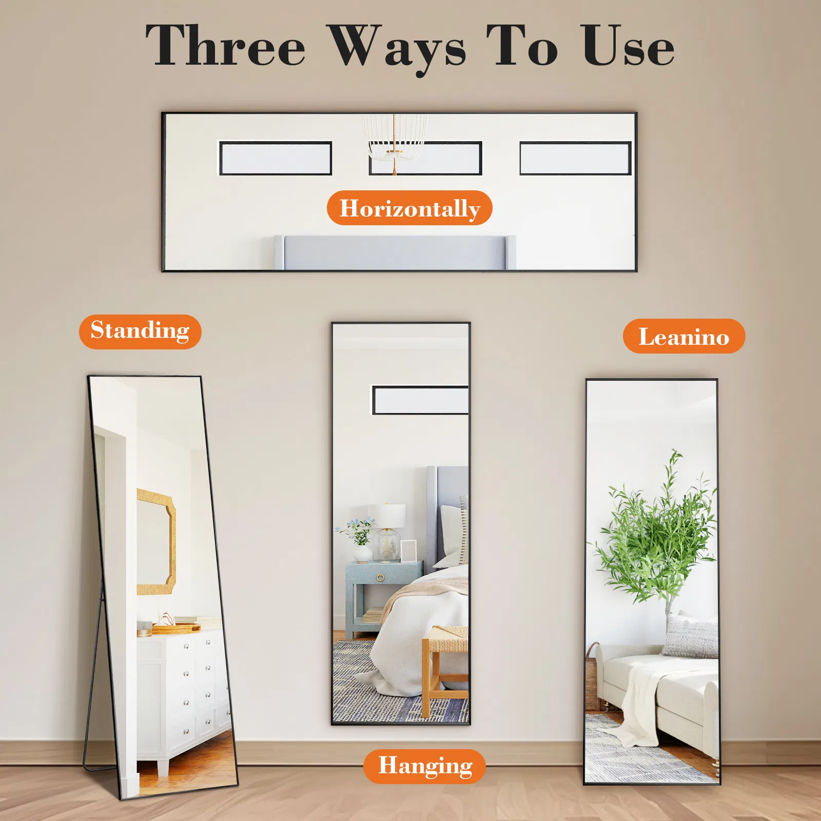 58"x19" Full Length Mirror with Stand Floor Mirror with Aluminum Alloy Frame Body Wall-Mounted Mirrors For Bedroom Bathroom image 5