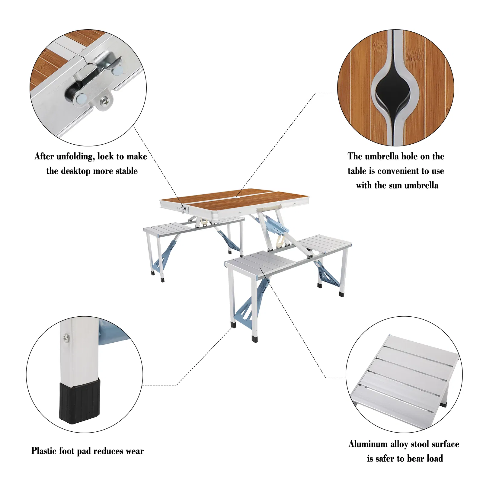 136*85.5*67cm 50kg Aluminum Alloy Table And Chair One Piece Camping One Piece Table And Chair Wood Grain… image 11