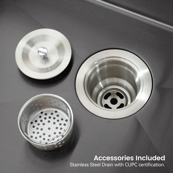 Kitchen Sink, 27″x19″ Single Bowl, Undermount Handmade Sink in Black, with US Standard Drain and Hook[Unable to ship on weekends,usps/fedex]-23
