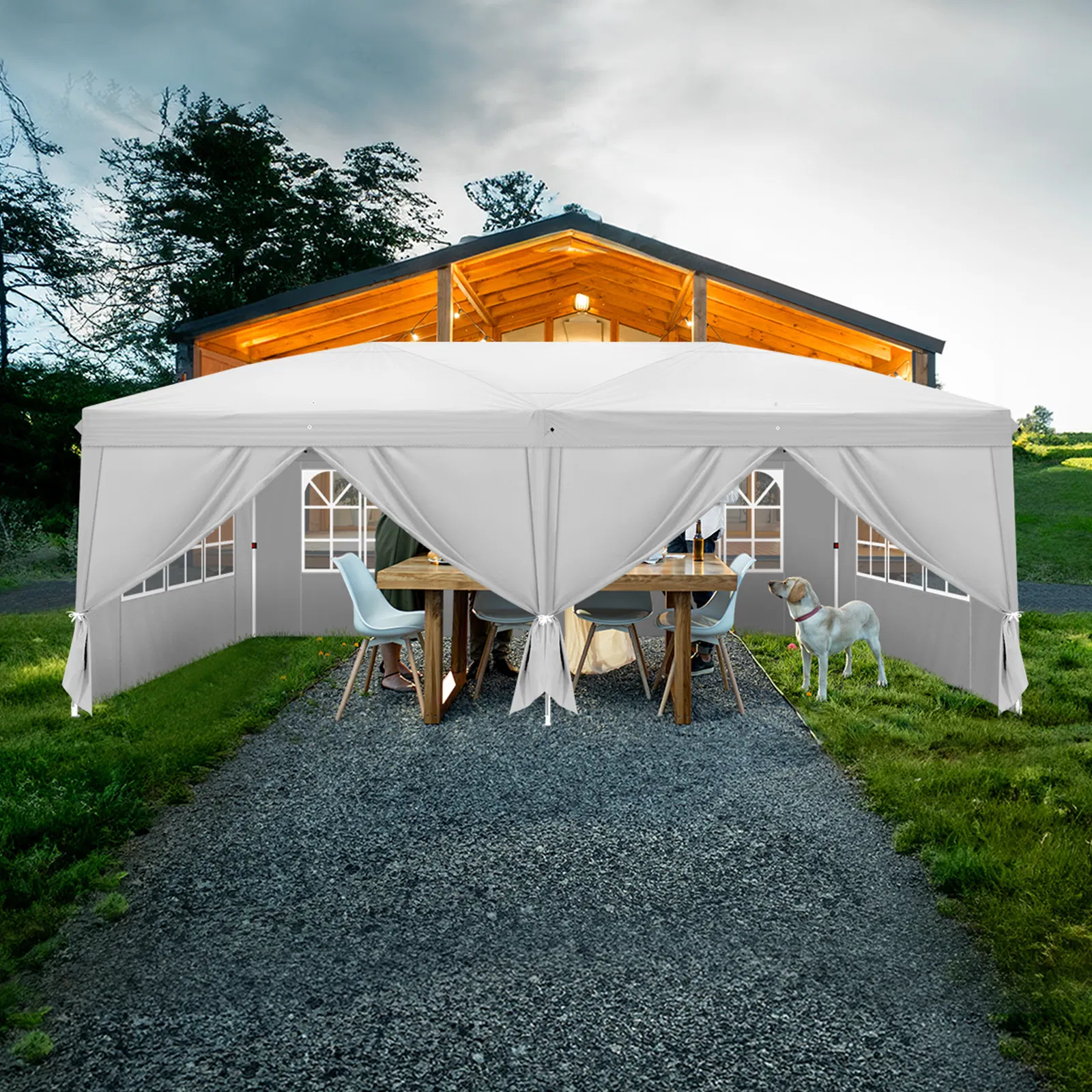 3 x 6m Four Windows Practical Waterproof Folding Tent White image 20