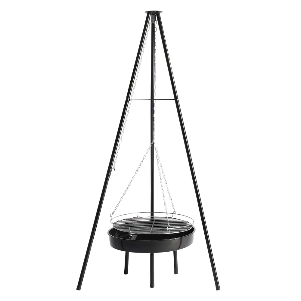 Campfire Tripod Grill, Adjustable Height BBQ Grill Grate with Fire Bowl for Outdoor Camping BBQ, Black