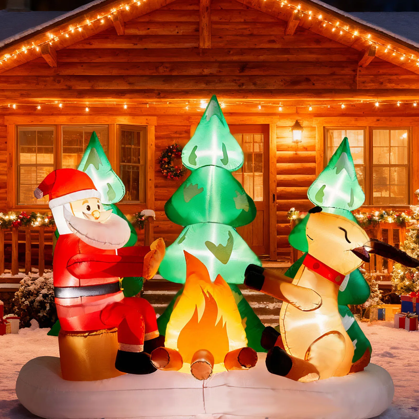 9FT Lighted Christmas Inflatable Decoration, Inflatable Santa and Reindeer Around Campfire, Funny Blow Up… image 7