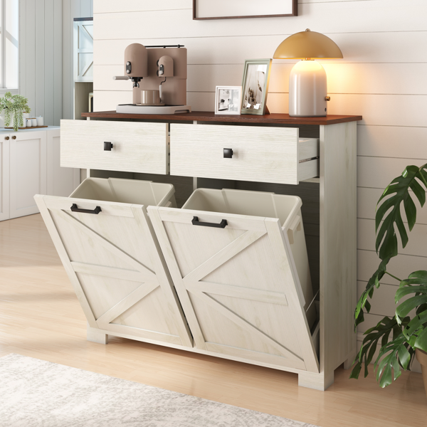 Farmhouse Double Tilt Out Trash Cabinet for 20 Gallon Trash Cans, Free Standing Recycling Cabinet with… image 13