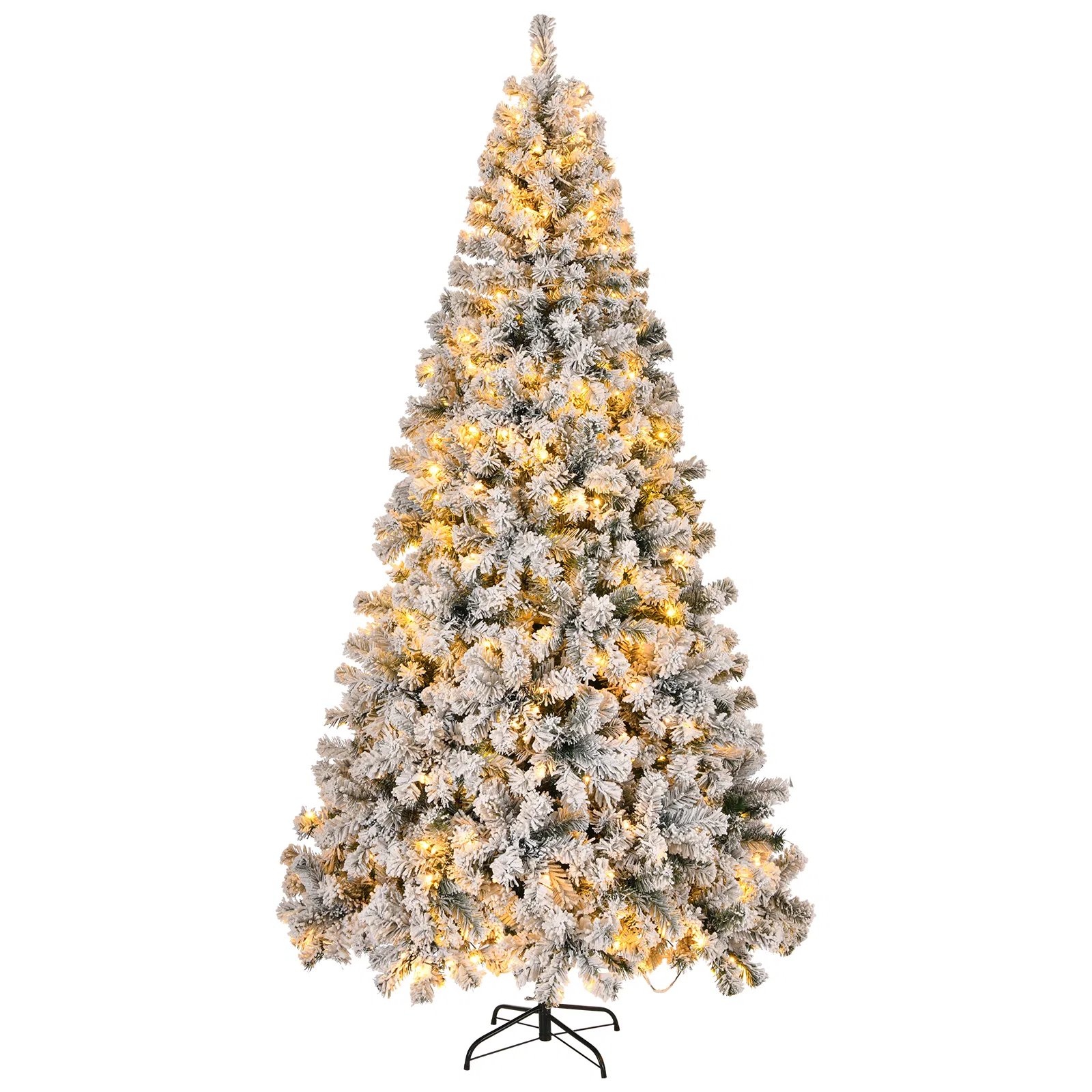 8 FT Pre-lit Snow Flocked Christmas Tree, Artificial Hinged Xmas Pine Tree with 1300 Branch Tips, 500… image 4