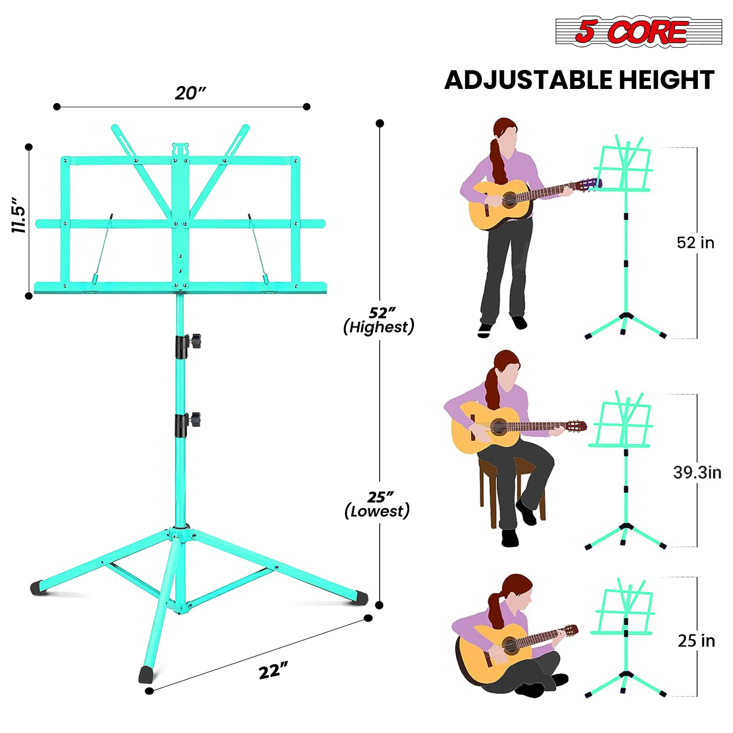 5 Core Music Stand Adjustable Desktop Book Stands Portable Sheet Holder All Metal Foldable Bookstand image 2