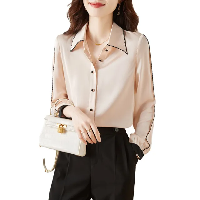 Satin Lapel Shirt Top For Women Apricot - Shop at LoveMi