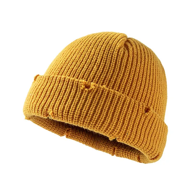 Men's Short Dome Korean Style Knitted Hat Yellow - Shop at LoveMi