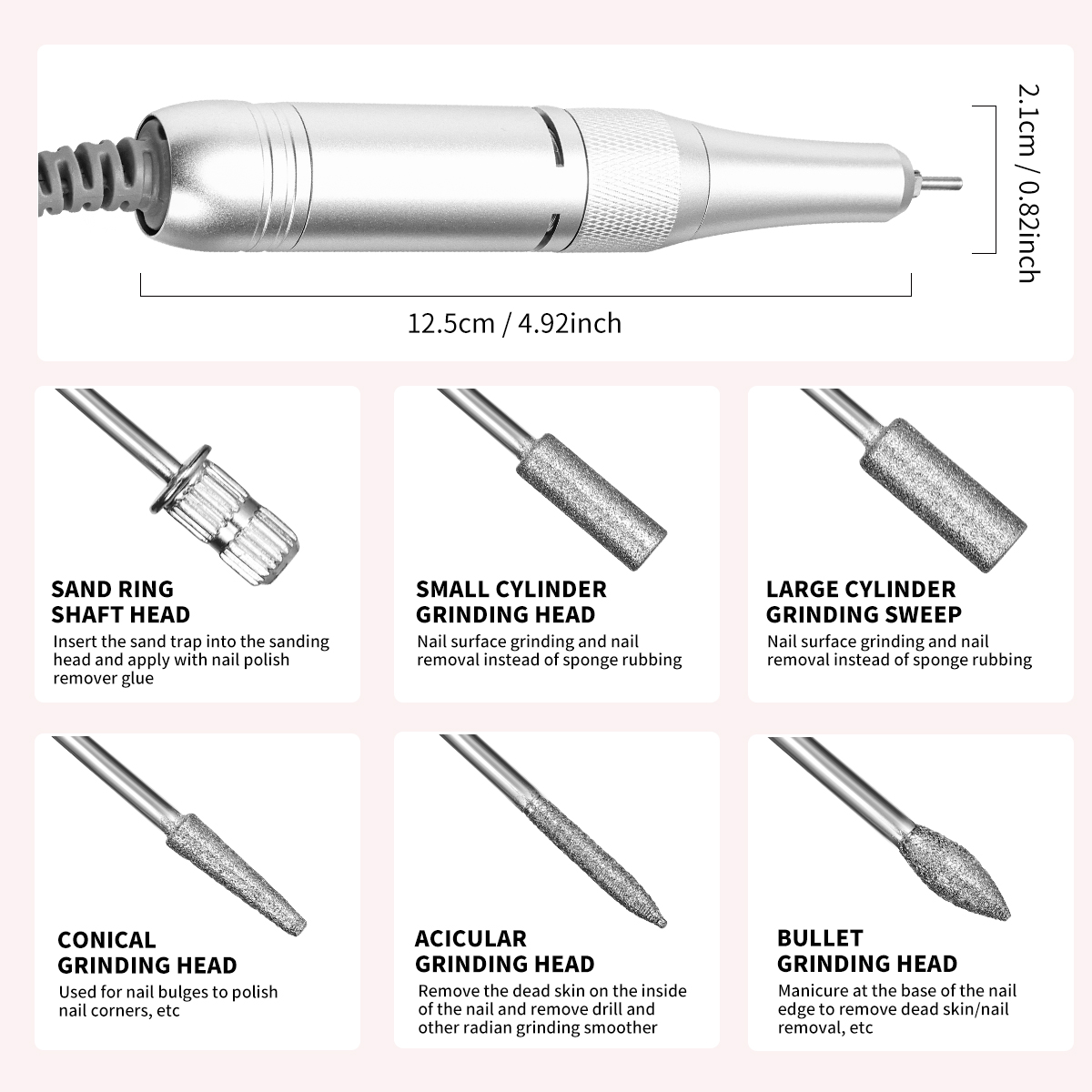 Electric Nail Drill - 45000RPM Portable Nail Drill-Rechargeable Nail E-File Kit With 6 Bits & Base-LED Screen-Ultra-Silent, Rechargeable Nail Drills Machine For Acrylic Nails Gel Polishing — foto 8