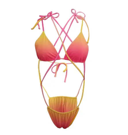 Bikini Tie Rope Gradient Color Bikini Swimsuit Female Split Swimwear Picture Color L - Shop at LoveMi