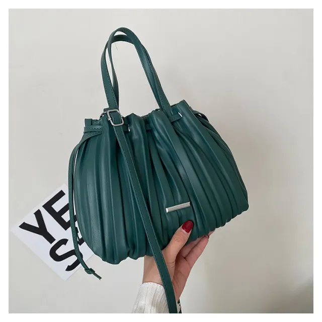 Simple Casual Korean Retro Pleated Wrinkled Cloud Handbag Blue - Shop at LoveMi