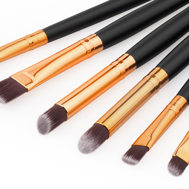 6 Gold Black Eye Brushes Eyeshadow Makeup