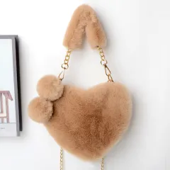 Love Bags Soft Plush Handbags Women Valentine's Day Party Bag - Khaki - View 1