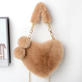 Love Bags Soft Plush Handbags Women Valentine's Day Party Bag - Khaki