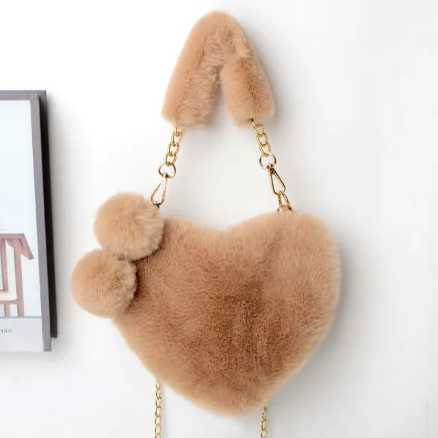 Love Bags Soft Plush Handbags Women Valentine's Day Party Bag Khaki - Shop at LoveMi