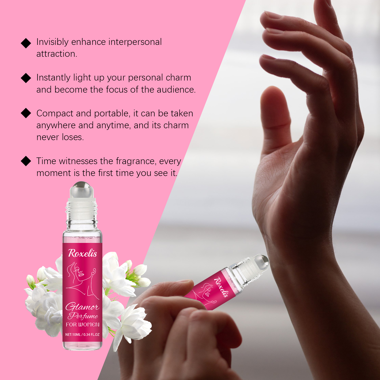 Women Pheromone Roll-On Perfume, Long Lasting Rose Scent Portable Mini Glamor Perfume, Natural Elegant Fragrance For Dating & Daily Use, 10ml — foto 7
