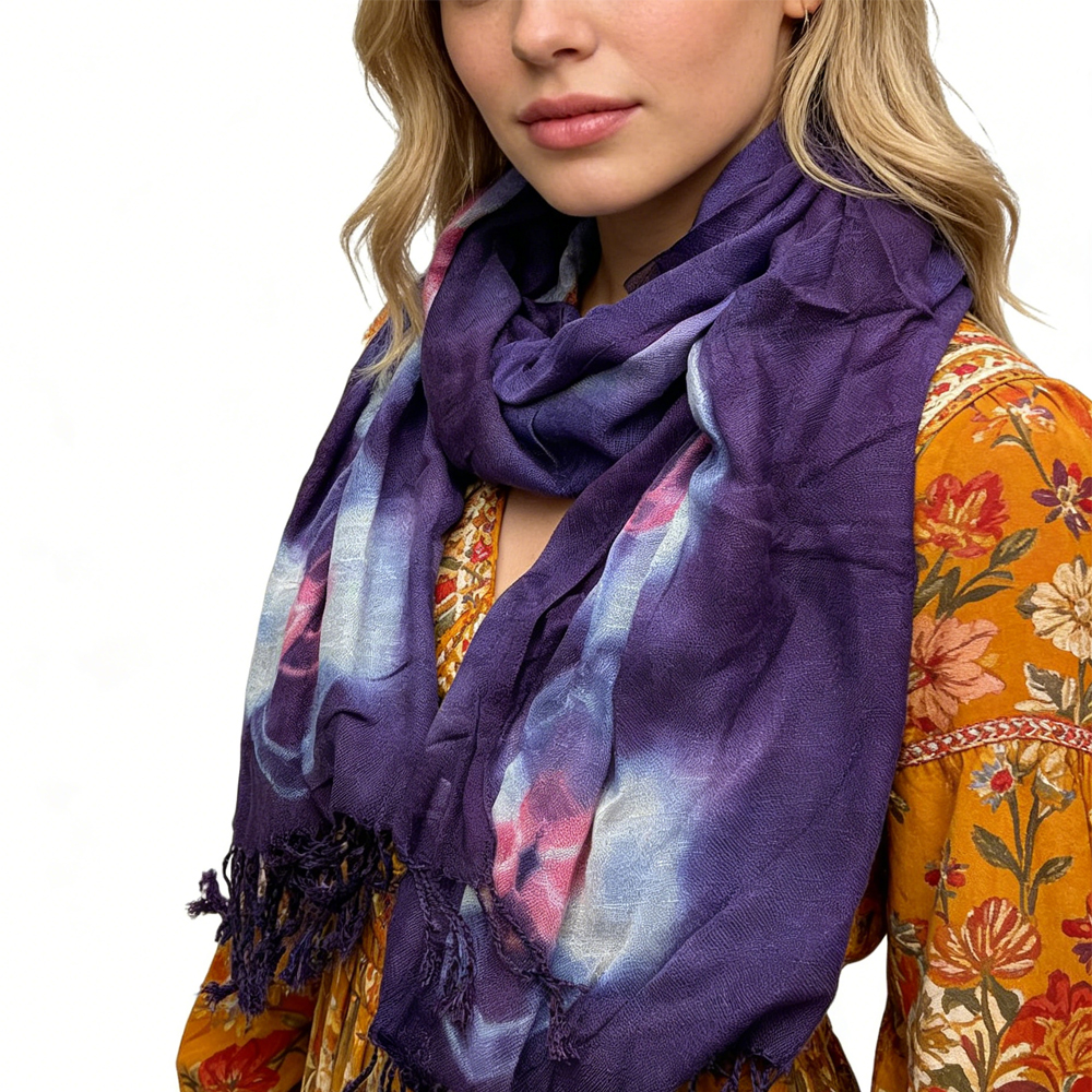 Lilac Purple Floral Tassel Trim Scarf,offers Graceful Movement Flowy Boho Scarf,vacation,daily Life,evening Party,Office Appropriate Subtlety For Women Men - Women's Clothing
