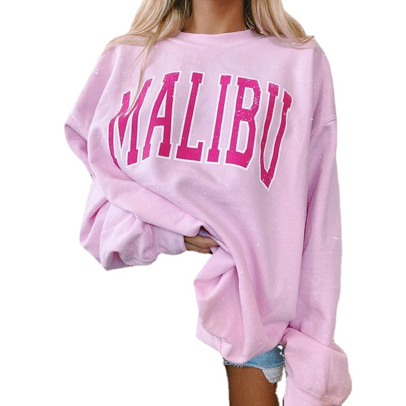 Long Sleeve Loose Round Neck Casual Lettering Ladies Sweatshirt