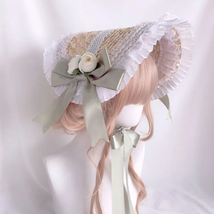 Lolita Handmade Pastoral Style Lolita Straw Hat Women - Green