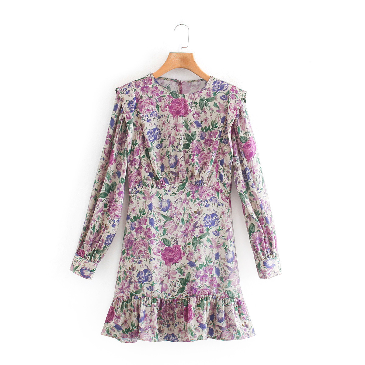 Title 4, Long Sleeve Silk Satin Texture Print Dress, off...