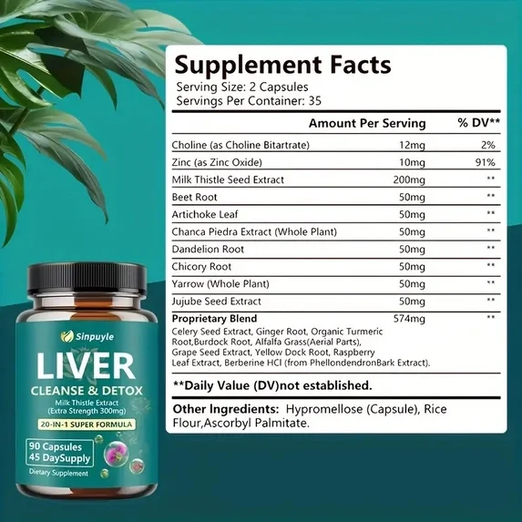 Liver Support Supplement 20-in-1 Detox Formula - Extra Strength Milk Thistle 300mg, 90 Capsules — view 4