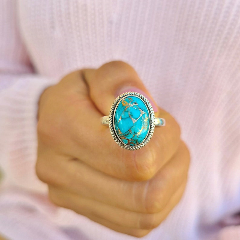 Title 3, Vintage Turquoise Ring voor dames Modieuze sier...