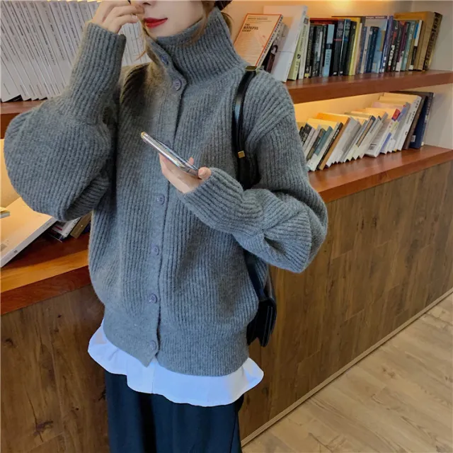 Women's Short Loose Turtleneck Sweater Coat Grey - Shop at LoveMi