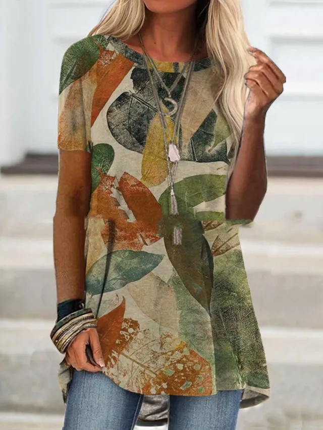 Women's Printed Loose Round Neck Long Sleeve T shirt 5 Style - Shop at LoveMi