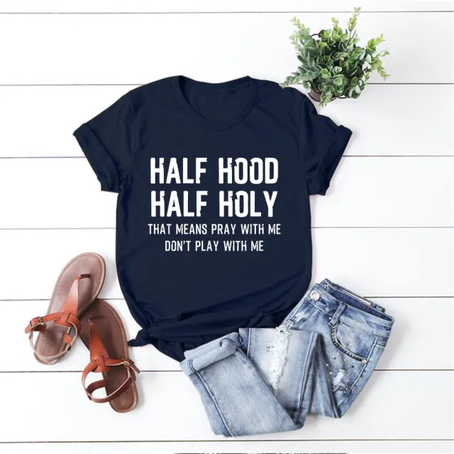 European And American English Alphabet Printing Loose Large Size Casual Short Sleeves Navy - Shop at LoveMi