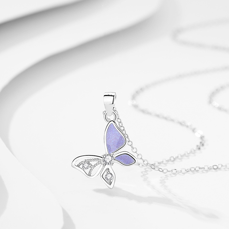 Original Design Butterfly Necklace Female 925 Silver Forest Series
