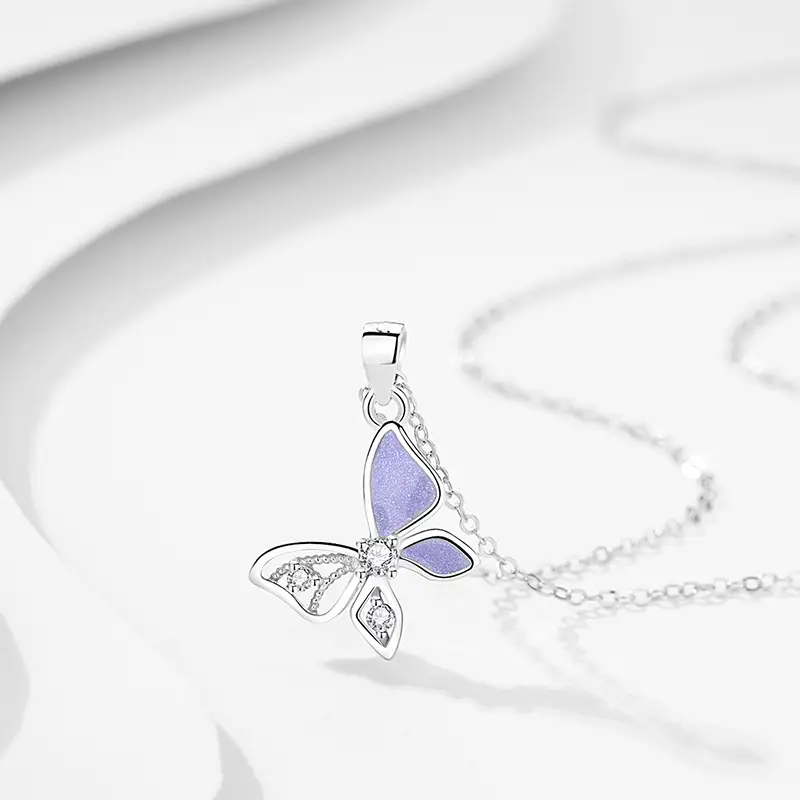 Original Design Butterfly Necklace Female 925 Silver Forest Series