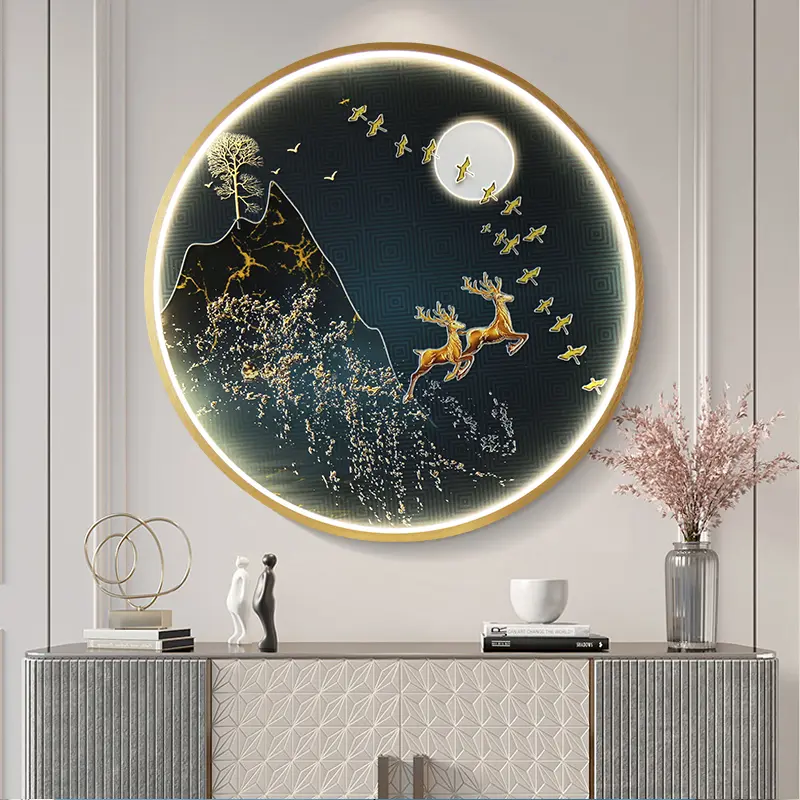 Three Dimensional Relief Entryway Decorative Painting Lamp Circular Background Wall Landscape Mural Lamp