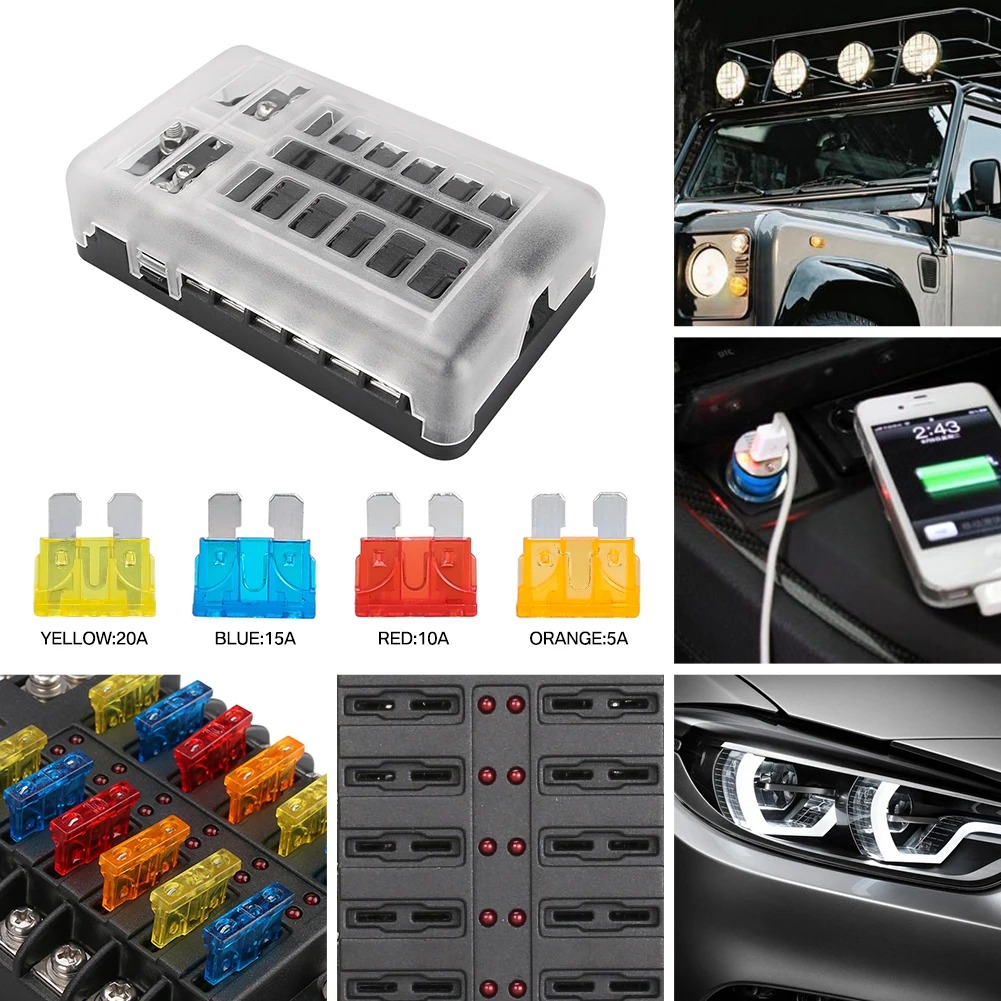 12 Way Blade Fuse 12-24V Car Boat Fuse Box Holder With Plastic Cover For Power Panel Board Camper RV Accessorie