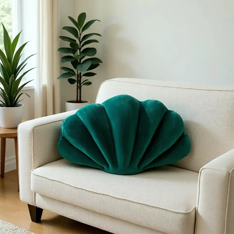 Dark Green Seashell Throw Pillow Soft Crystal