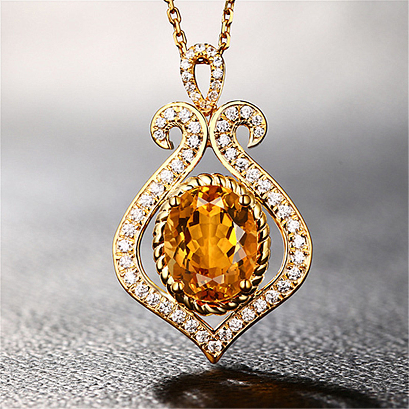 Drop Shaped Diamond Topaz Pendant Necklace