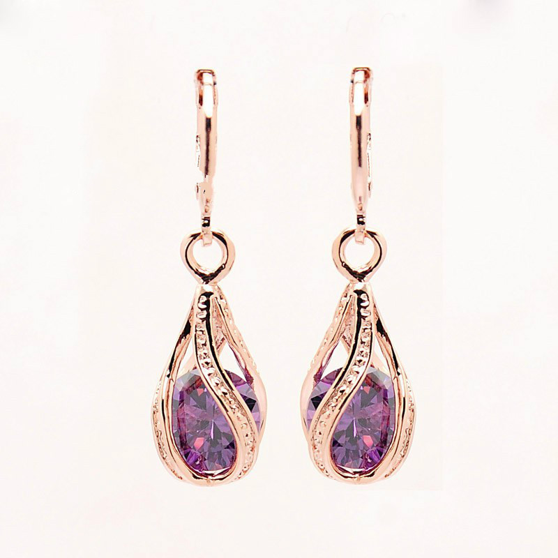 Fashionable Cubic Zircon Stone Waterdrop Cutout Dangle Hinged Earrings - Picture 10 of 11