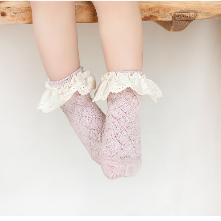 Spring Newborn Socks, Class A Cotton Lolita Lace Princess Socks For Girls, Kids Mid-Calf Toddler & Baby Socks