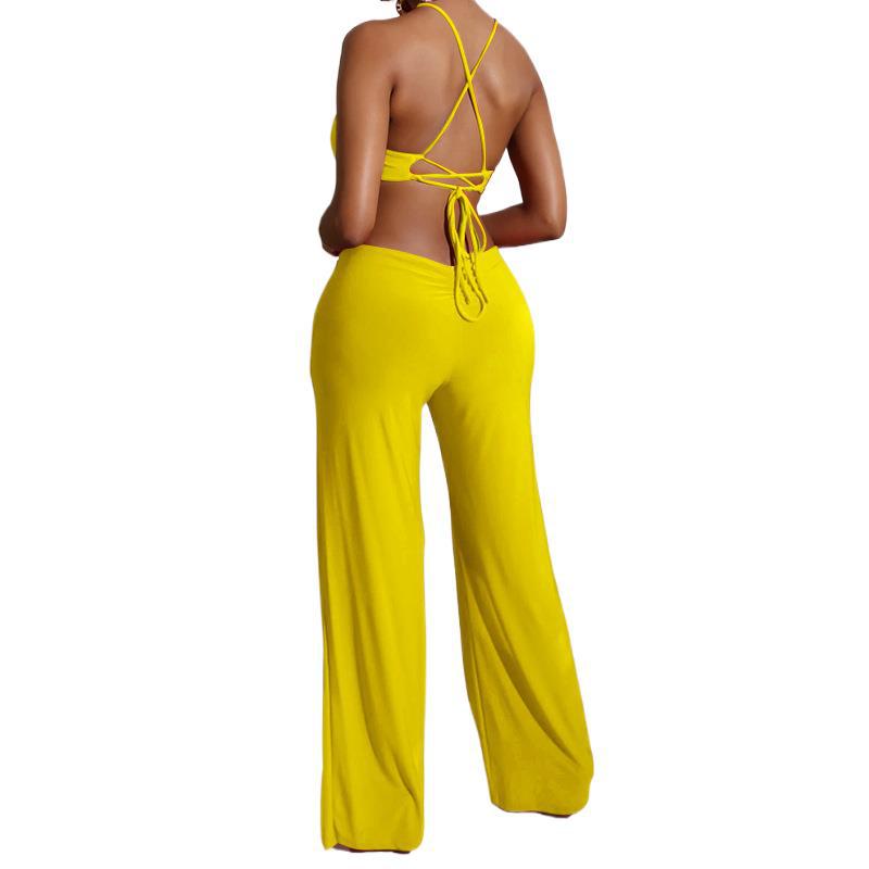 Women’s Solid Color Sleeveless Back Mid Length Jumpsuit