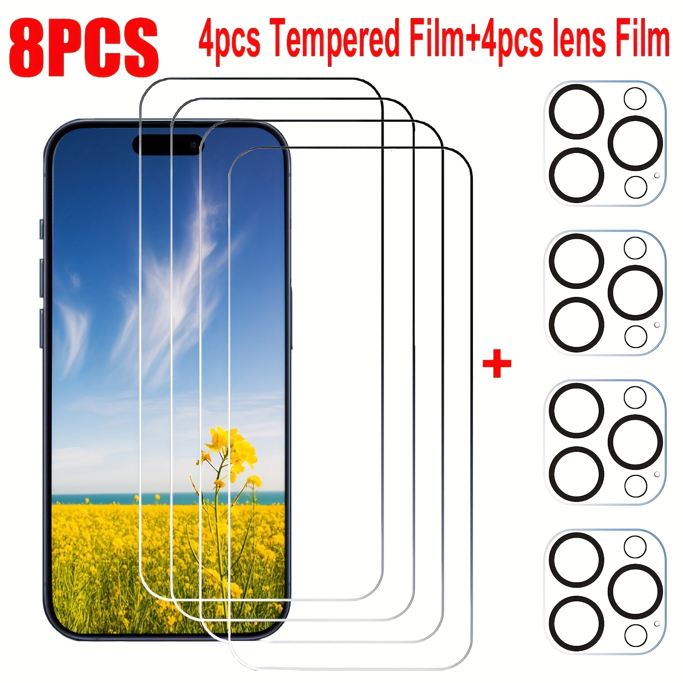 8pcs HD Tempered Glass Screen Protection - For IPhone 14 15 16 Pro - 14 15 16 Pro Max - 17 Air - 16e - 14 15 16 Plus Protective Glass Film