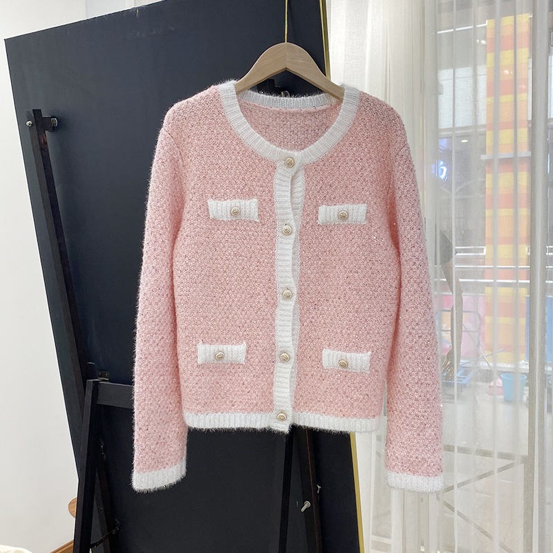 Knitted Jacket Women Autumn V-neck Sweater Cardigan Top Short Style Small Fragrance Spring And Autumn Models